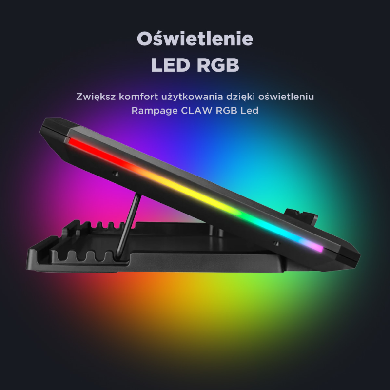 Rampage AD-RC12 CLAW Podstawka chłodząca pod laptop 5-17" RGB regulowana