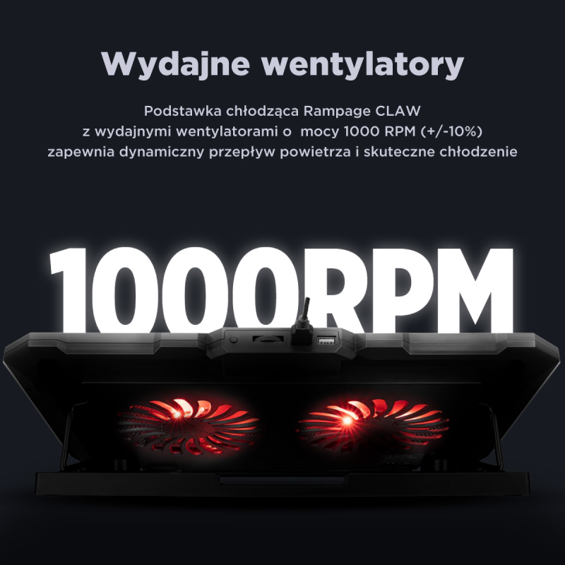 Rampage AD-RC12 CLAW Podstawka chłodząca pod laptop 5-17" RGB regulowana