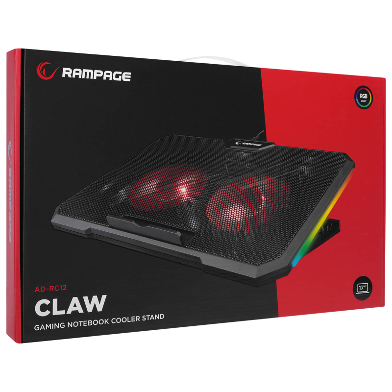 Rampage AD-RC12 CLAW Podstawka chłodząca pod laptop 5-17" RGB regulowana