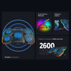 Rampage AD-RC14 X-RANGER Podstawka chłodząca pod laptop 9-17'' RGB regulowana cicha