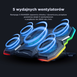 Rampage AD-RC14 X-RANGER Podstawka chłodząca pod laptop 9-17'' RGB regulowana cicha