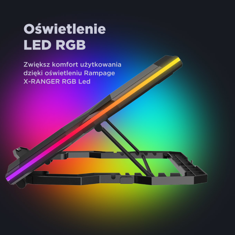 Rampage AD-RC14 X-RANGER Podstawka chłodząca pod laptop 9-17'' RGB regulowana cicha