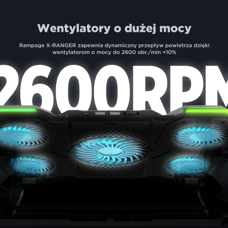 Rampage AD-RC14 X-RANGER Podstawka chłodząca pod laptop 9-17'' RGB regulowana cicha