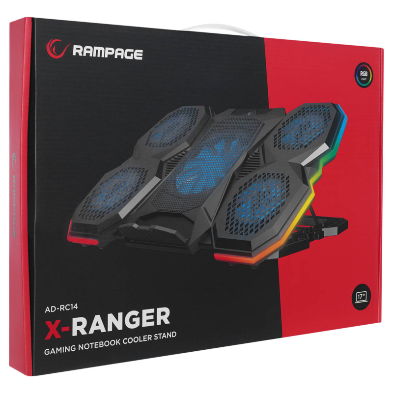 Rampage AD-RC14 X-RANGER Podstawka chłodząca pod laptop 9-17'' RGB regulowana cicha