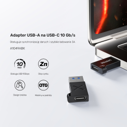 Unitek Adapter USB-A do USB-C 10Gbps czarny A1049ABK01