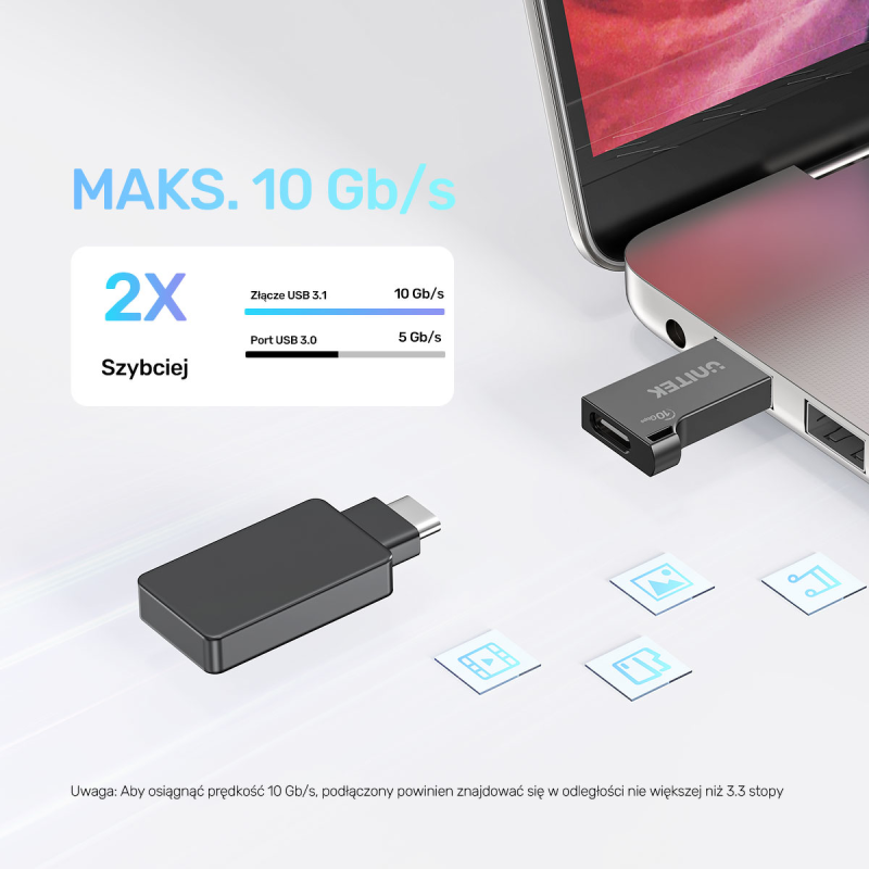 Unitek Adapter USB-A do USB-C 10Gbps czarny A1049ABK01