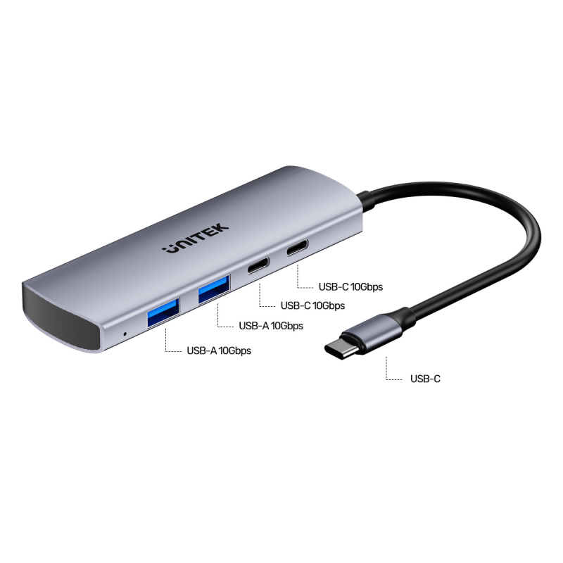 Unitek Hub 4w1 USB-C 10 Gbps, 2x USB-A i 2x USB-C H1112DGY01
