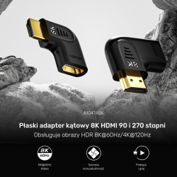 Unitek Adapter kątowy płaski 8K HDMI 90 i 270 stopni