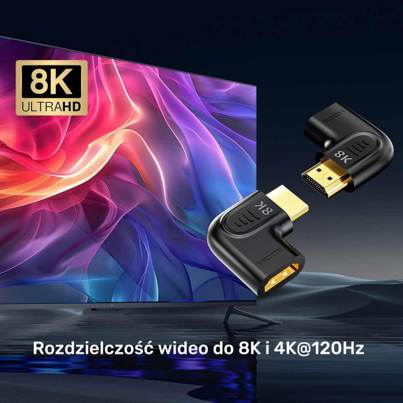 Unitek Adapter kątowy płaski 8K HDMI 90 i 270 stopni