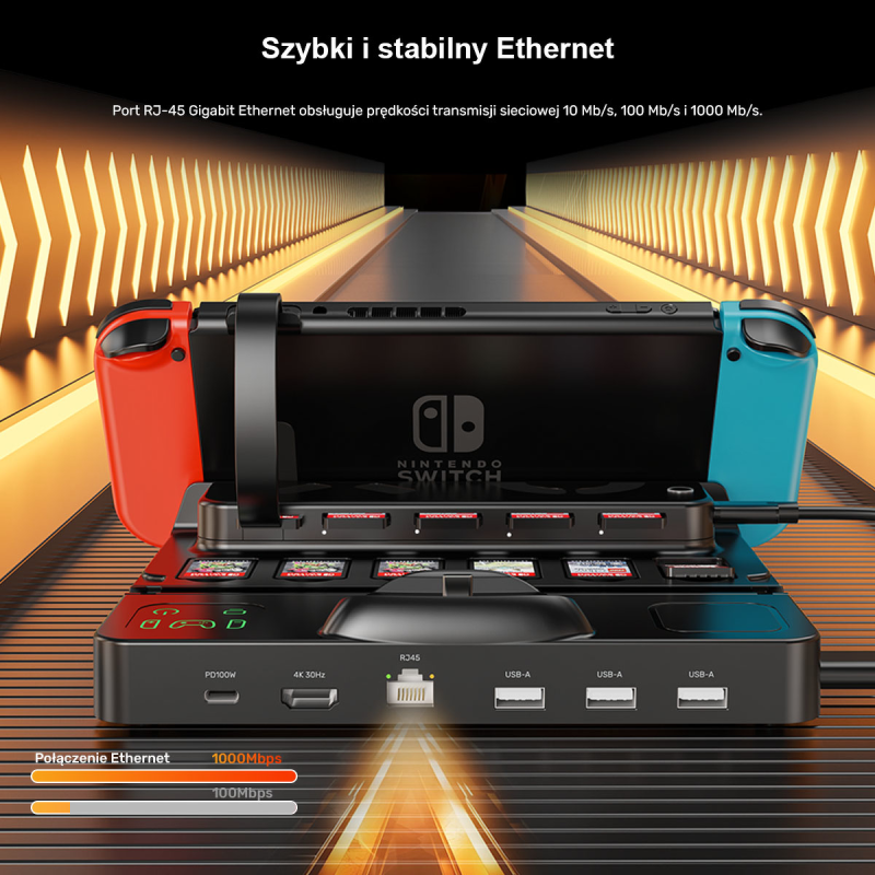 Unitek stacja ładująca Switch z przełącznikiem i czytnikiem kart do gier