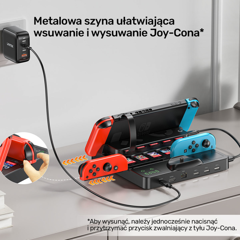 Unitek stacja ładująca Switch z przełącznikiem i czytnikiem kart do gier