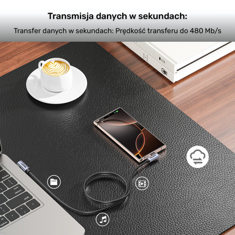 Unitek Kabel USB-C do USB-C, PD, 100W, 90 stopni, 0,5M