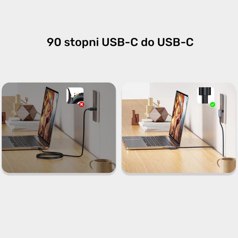 Unitek Kabel USB-C do USB-C, PD, 100W, 90 stopni, 0,5M