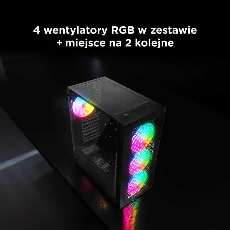 Rampage PLAID V1 Obudowa PC z oknem 4x wentylator 120mm RGB czarna