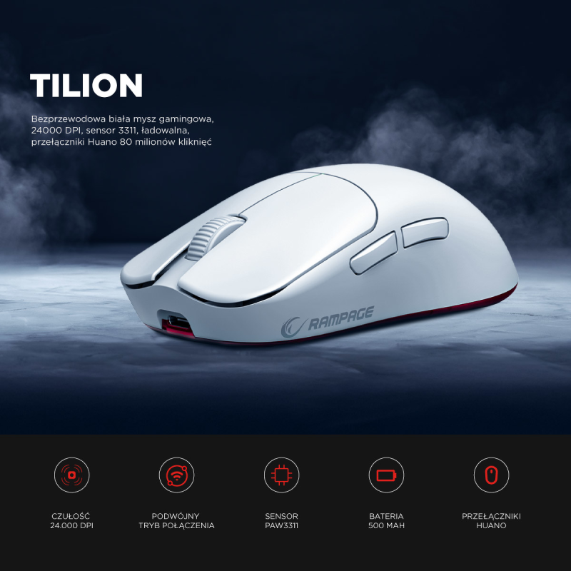 Rampage TILION Mysz bezprzewodowa Biała