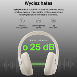 Belkin Słuchawki nauszne z redukcją hałasu, bezprzewodowe, kremowe