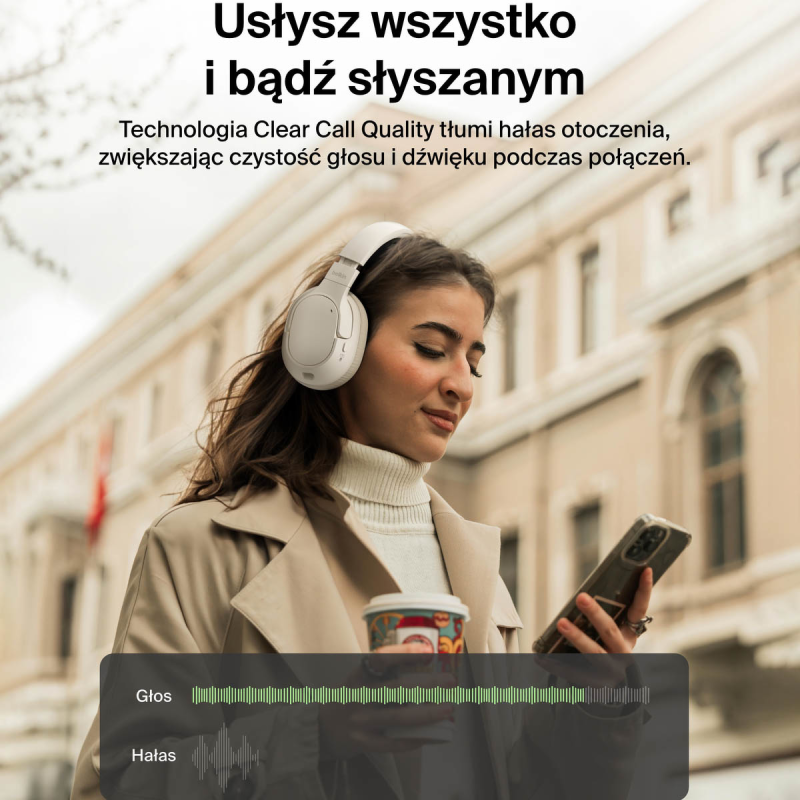 Belkin Słuchawki nauszne z redukcją hałasu, bezprzewodowe, kremowe
