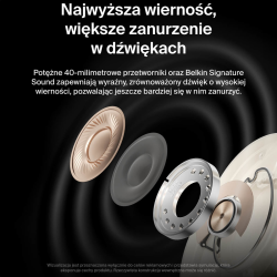 Belkin Słuchawki nauszne z redukcją hałasu, bezprzewodowe, kremowe