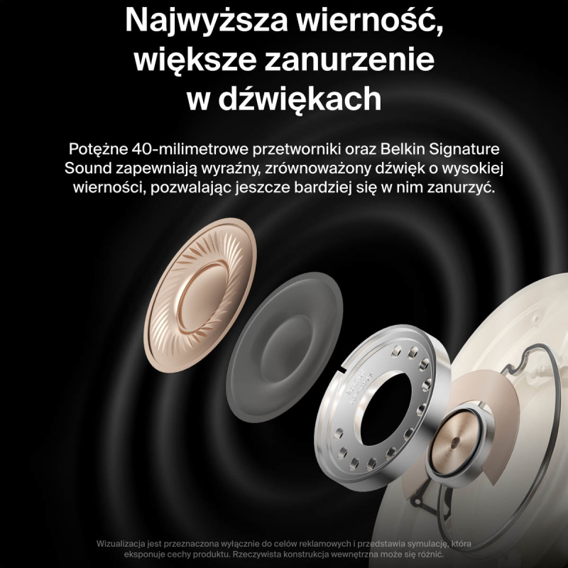 Belkin Słuchawki nauszne z redukcją hałasu, bezprzewodowe, kremowe