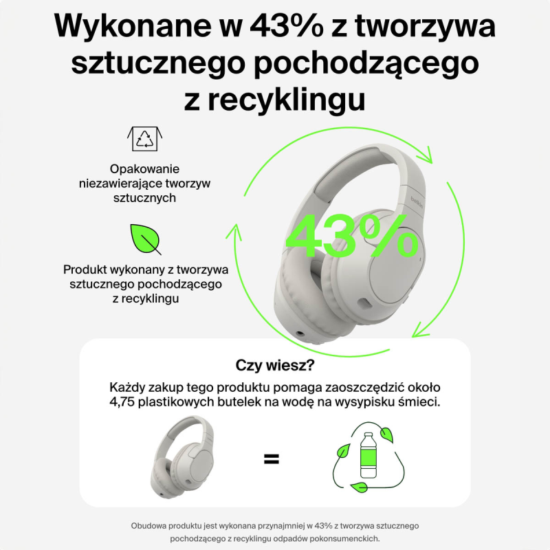 Belkin Słuchawki nauszne, bezprzewodowe, kremowe