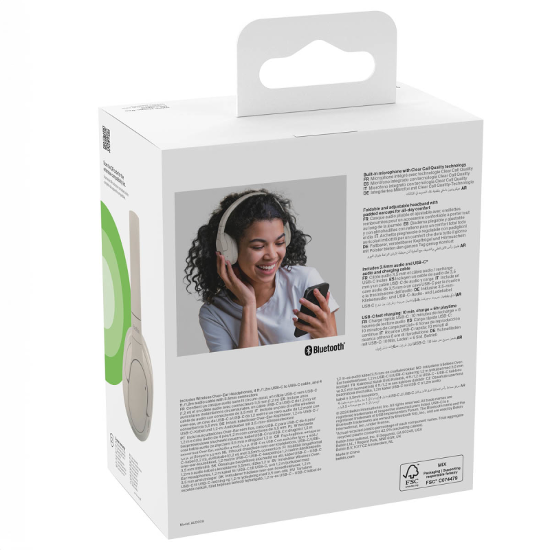 Belkin Słuchawki nauszne, bezprzewodowe, kremowe