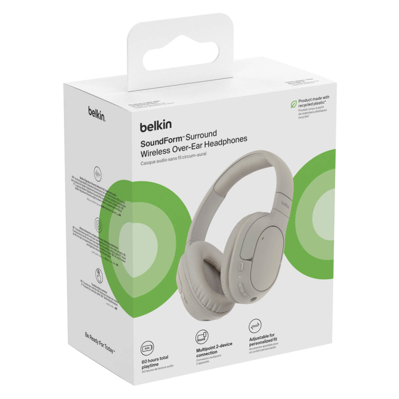 Belkin Słuchawki nauszne, bezprzewodowe, kremowe