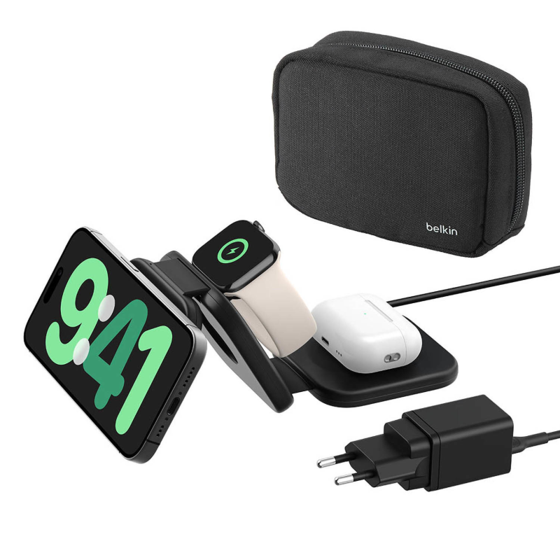 Belkin Podróżna magnetyczna podkładka ładująca 3w1 15W, czarna