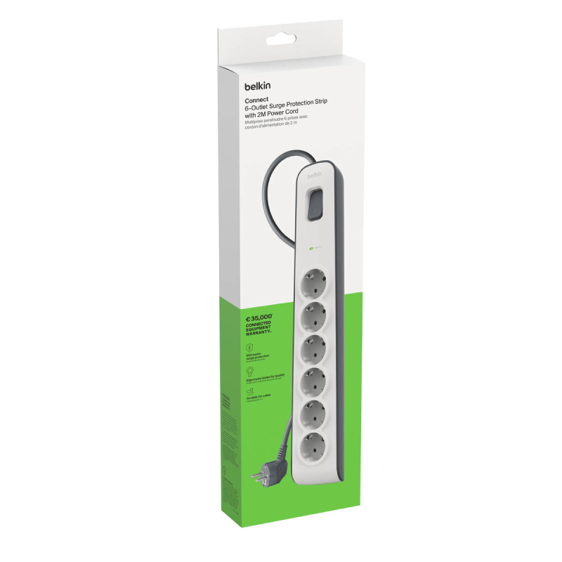 Belkin Listwa zasilająca przeciwprzepięciowa 650J, 6 gniazd Schuko, 2m