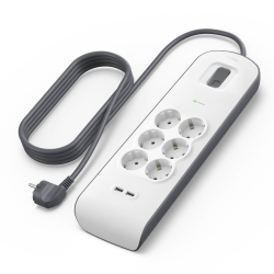 Belkin Listwa zasilająca przeciwprzepięciowa 650J, 6 gniazd Schuko, 2x USB-A, 2m