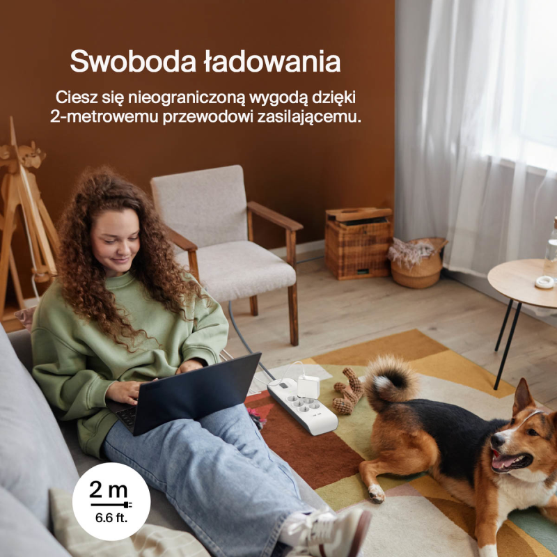 Belkin Listwa zasilająca przeciwprzepięciowa 650J, 6 gniazd Schuko, 2x USB-A, 2m