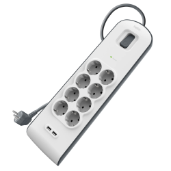 Belkin Listwa zasilająca przeciwprzepięciowa 900J, 8 gniazd Schuko, 2x USB-A, 2m