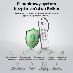 Belkin Listwa zasilająca przeciwprzepięciowa 900J, 8 gniazd Schuko, 2x USB-A, 2m