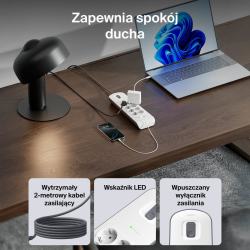 Belkin Listwa zasilająca przeciwprzepięciowa 900J, 8 gniazd Schuko, 2x USB-A, 2m