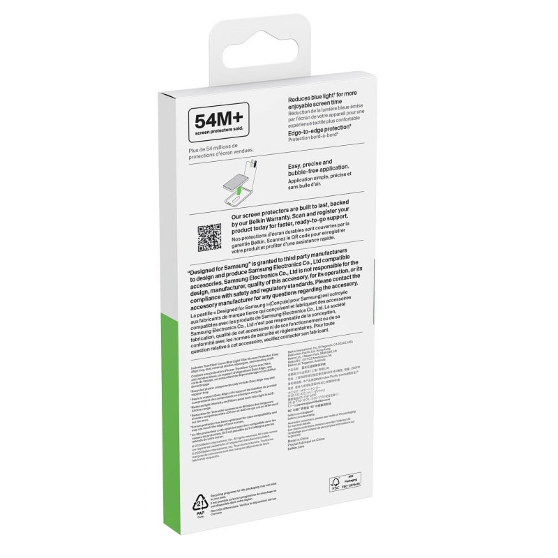 Belkin Folia ochronna na Samsung S24, TrueClear Curve, z filtrem światła niebieskiego