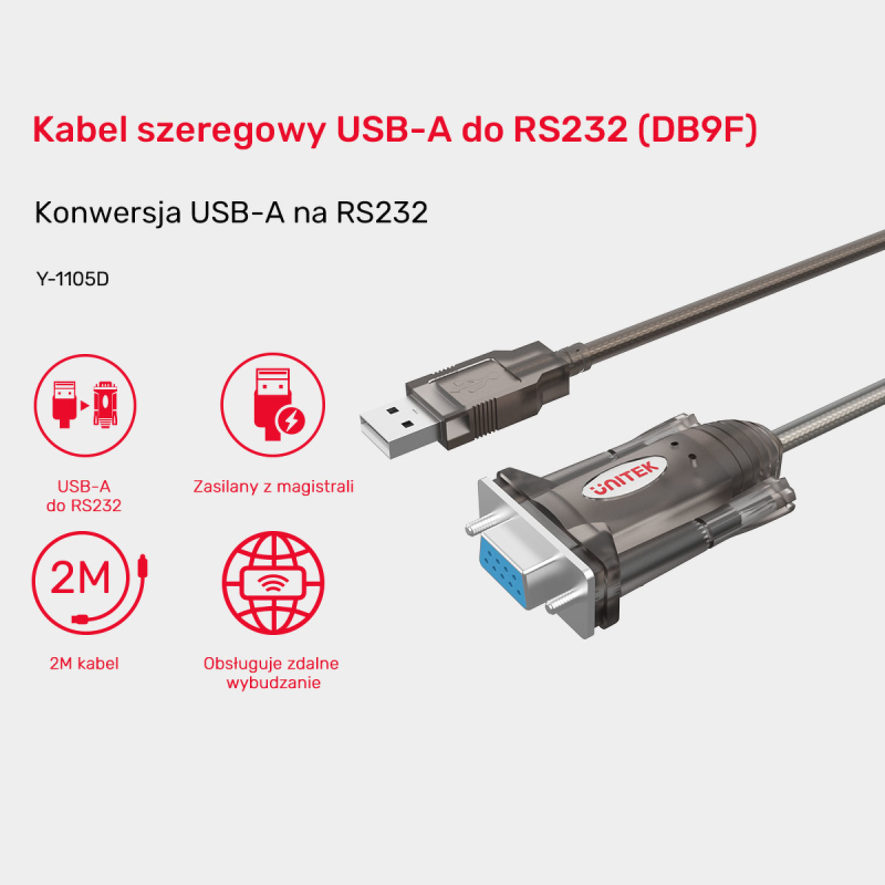 Unitek Kabel szeregowy USB-A na RS232 (DB9F)