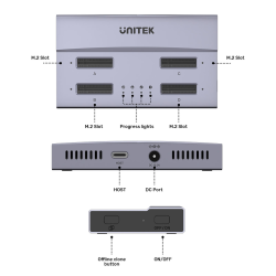 Unitek USB4 4-kieszeniowa stacja dokująca/ klonująca M.2 SSD