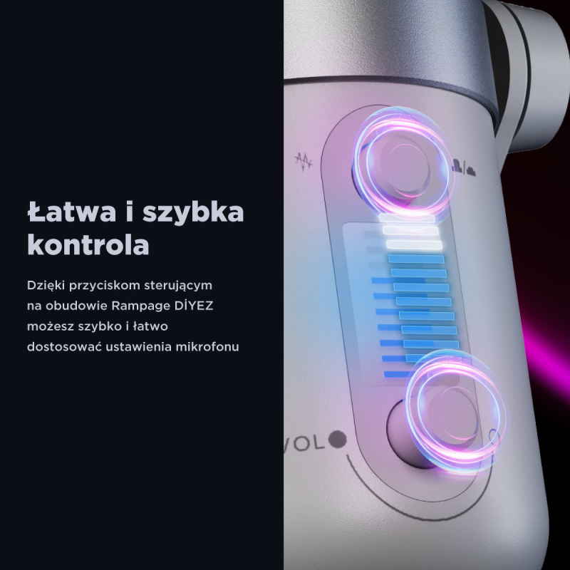 Rampage Diyez Mikrofon gamingowy dotykowy RGB USB-C biały