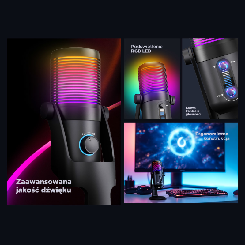 Rampage Diyez Mikrofon gamingowy dotykowy RGB USB-C czarny