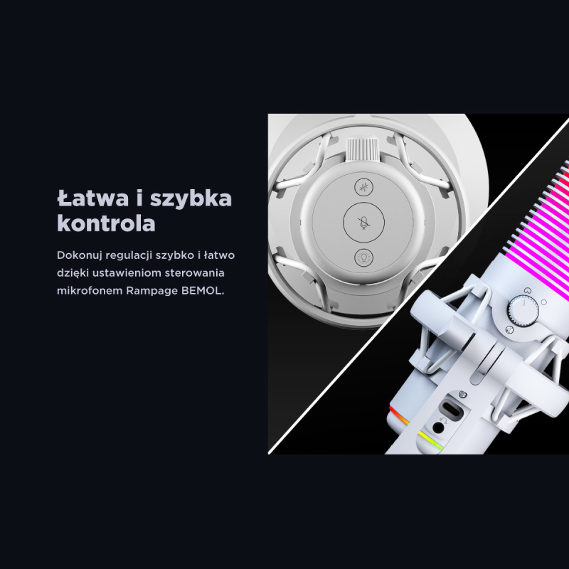 Rampage Bemol Mikrofon gamingowy/do podcastów RGB USB-C biały