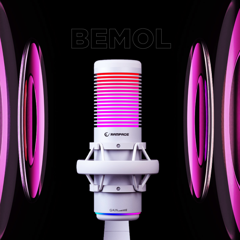 Rampage Bemol Mikrofon gamingowy/do podcastów RGB USB-C biały