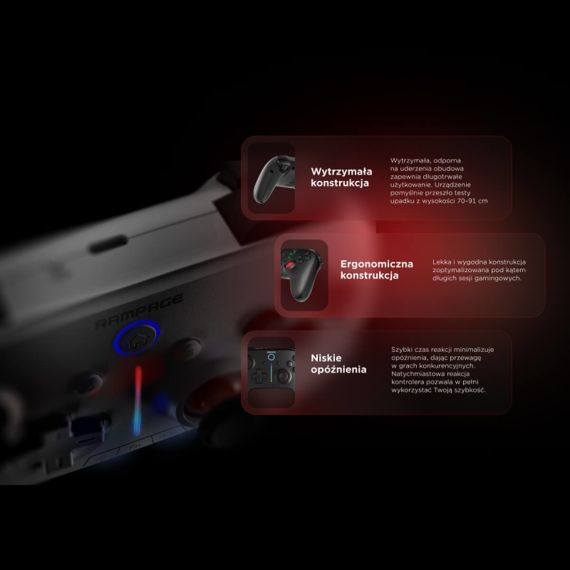 Rampage Hydra Pad bezprzewodowy RGB 2.4G Hall, spusty analogowe