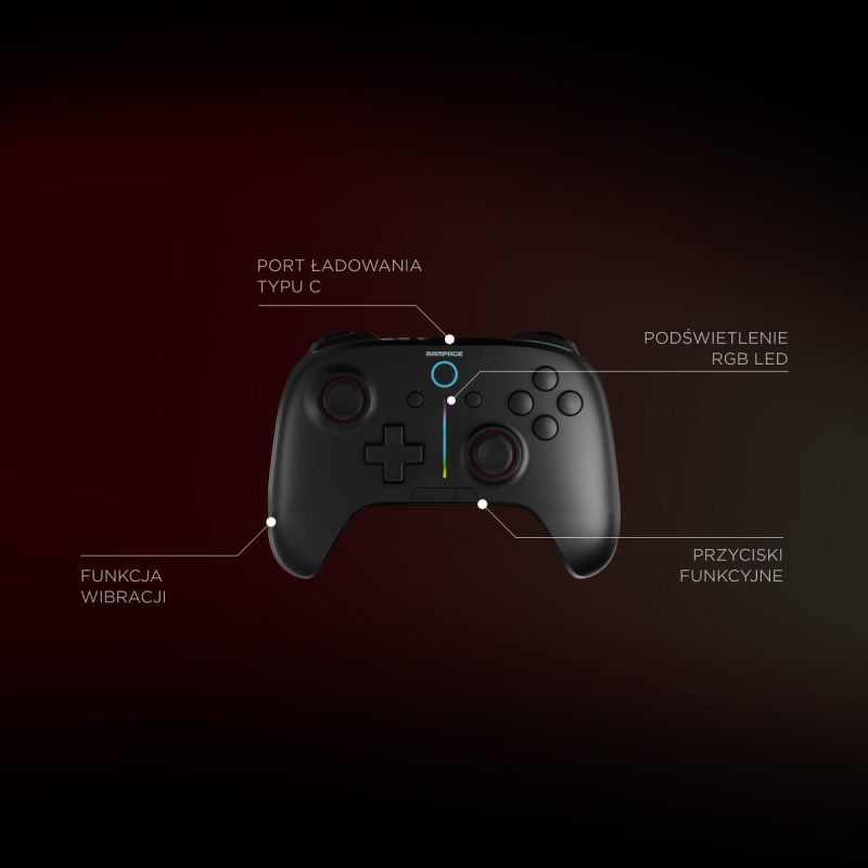 Rampage Hydra Pad bezprzewodowy RGB 2.4G Hall, spusty analogowe