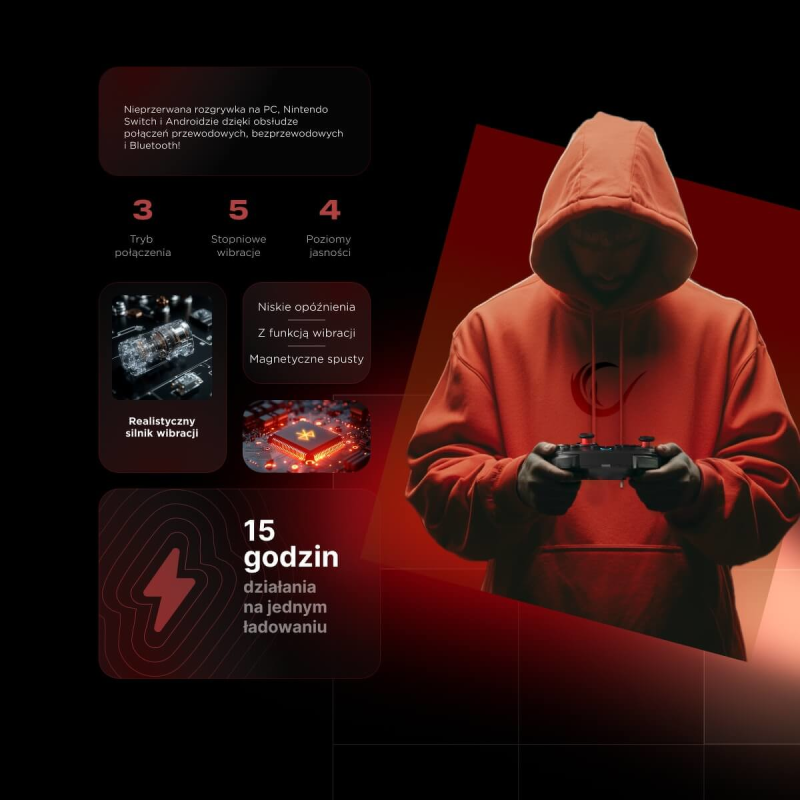 Rampage Hydra Pad bezprzewodowy RGB 2.4G Hall, spusty analogowe