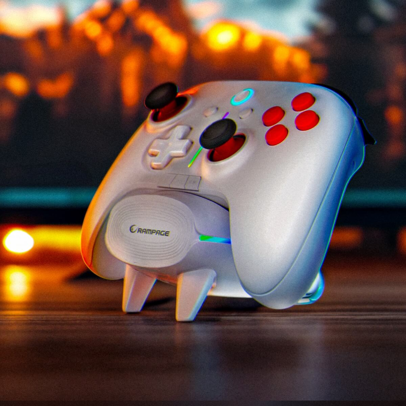 Rampage Hydra Pro Pad bezprzewodowy RGB 2.4G Hall, spusty analogowe, stacja ładowania