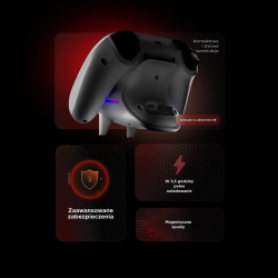 Rampage Hydra Pro Pad bezprzewodowy RGB 2.4G Hall, spusty analogowe, stacja ładowania