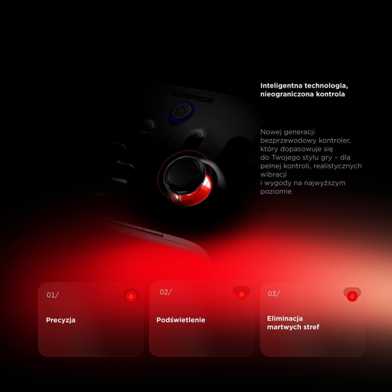 Rampage Hydra Pro Pad bezprzewodowy RGB 2.4G Hall, spusty analogowe, stacja ładowania