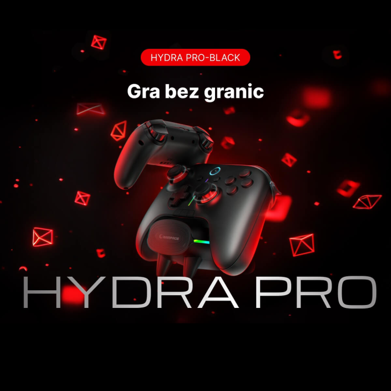 Rampage Hydra Pro Pad bezprzewodowy RGB 2.4G Hall, spusty analogowe, stacja ładowania