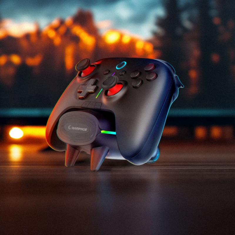 Rampage Hydra Pro Pad bezprzewodowy RGB 2.4G Hall, spusty analogowe, stacja ładowania