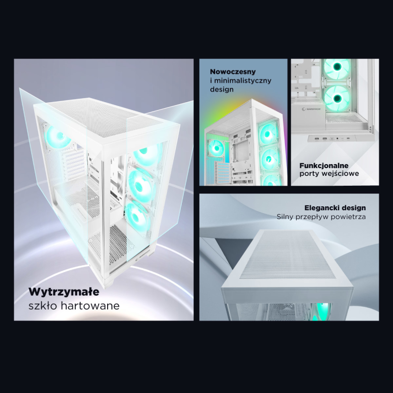 Rampage Hydra V2 Obudowa PC akwarium 4x wentylator ARGB biała