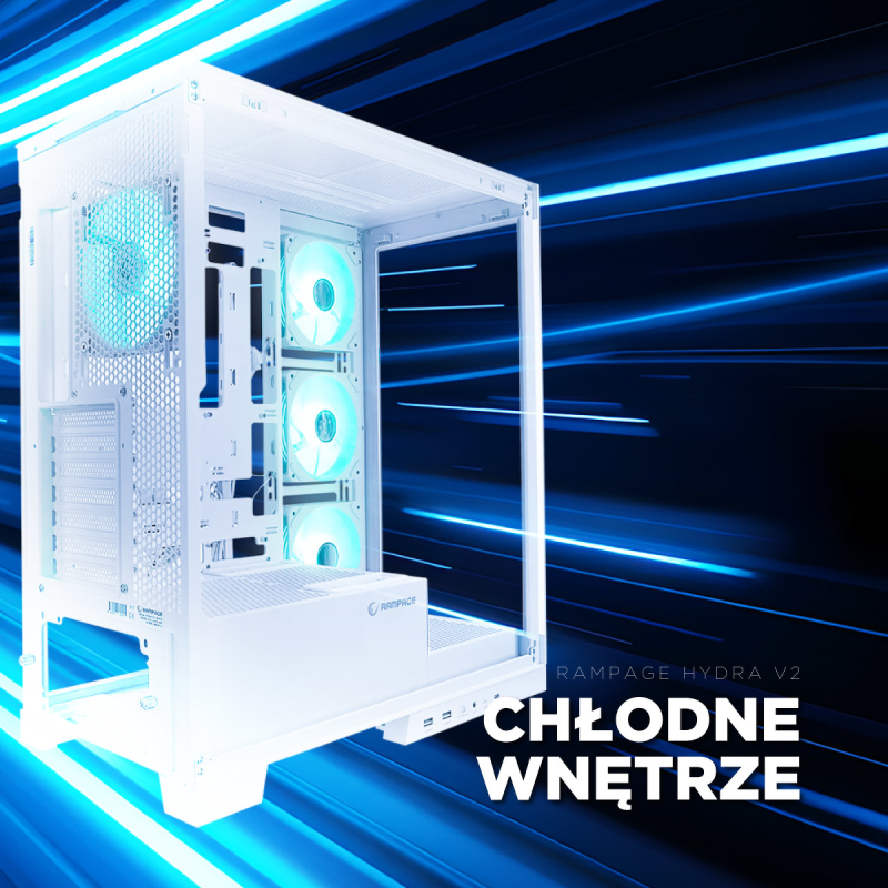 Rampage Hydra V2 Obudowa PC akwarium 4x wentylator ARGB biała